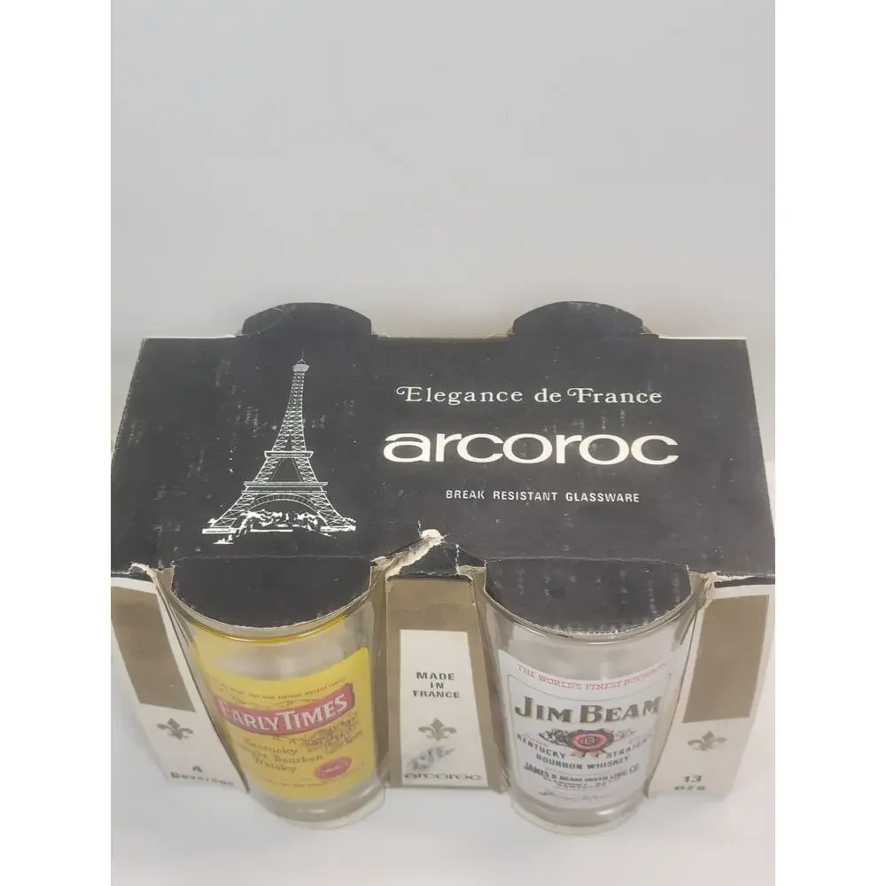 Vintage Arcoroc France Kentucky Bourbon Whiskey Glasses Set Jim Beam I W Harper